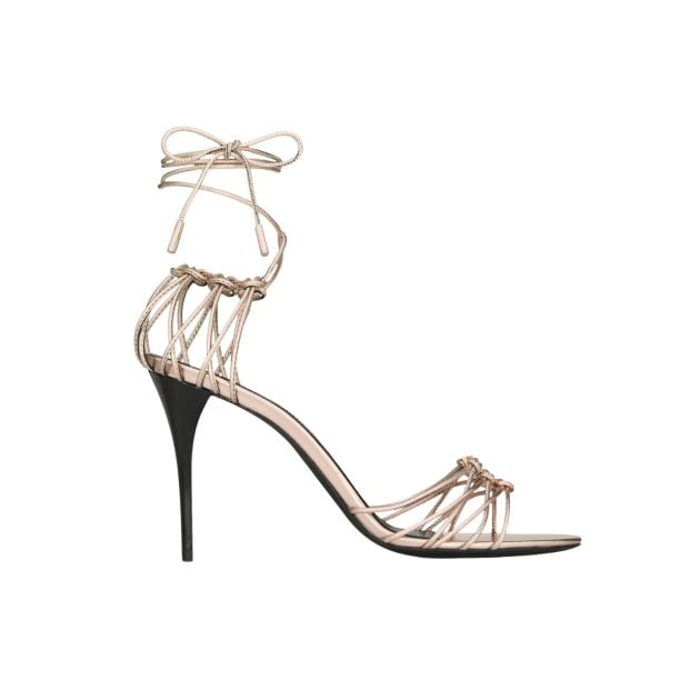 Saint Laurent gold stilettos with a bow
