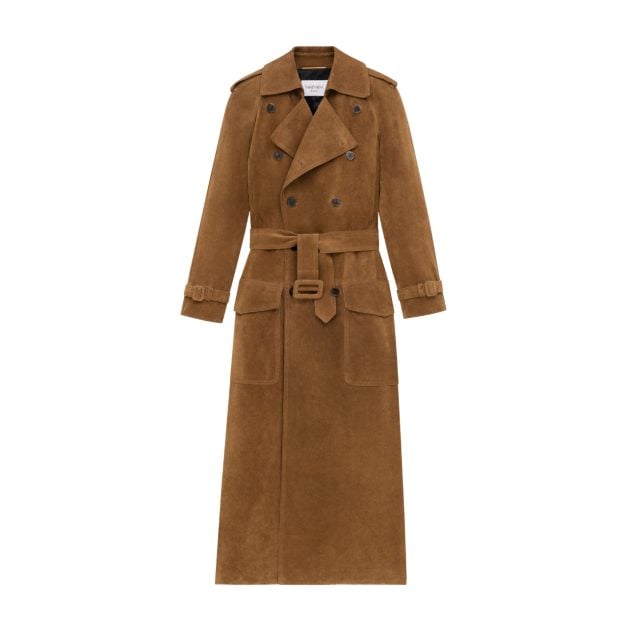 Saint Laurent caramel suede trench coat