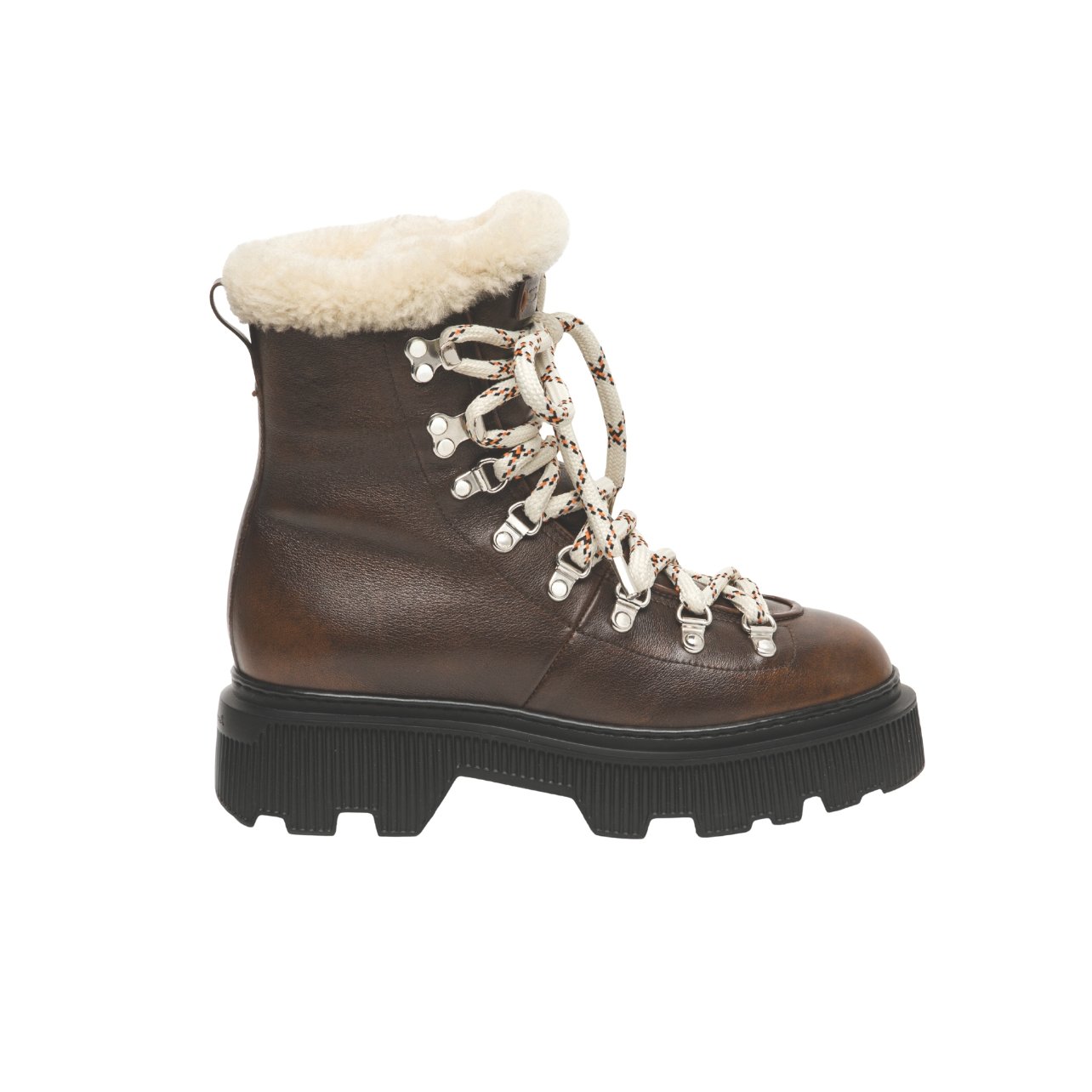 Santoni brown mountain lace-up ankle boots with shearling