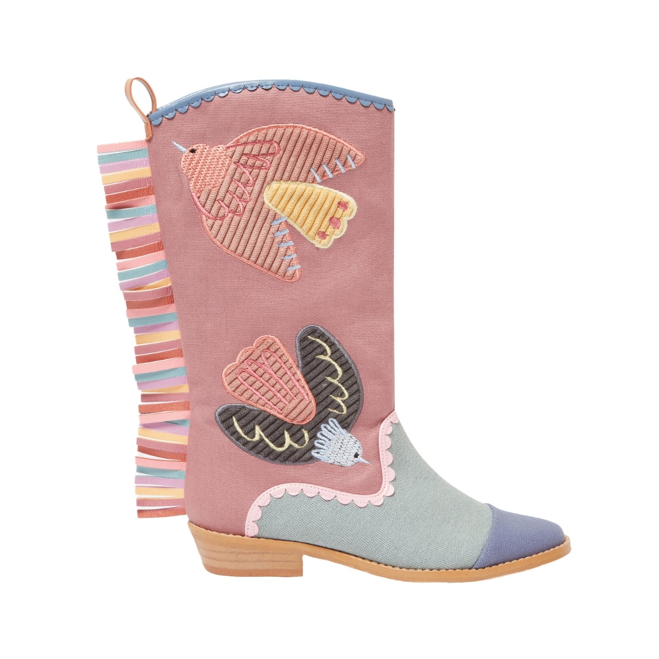 Stella McCartney childrens Western boots with bird accents and pastel colors