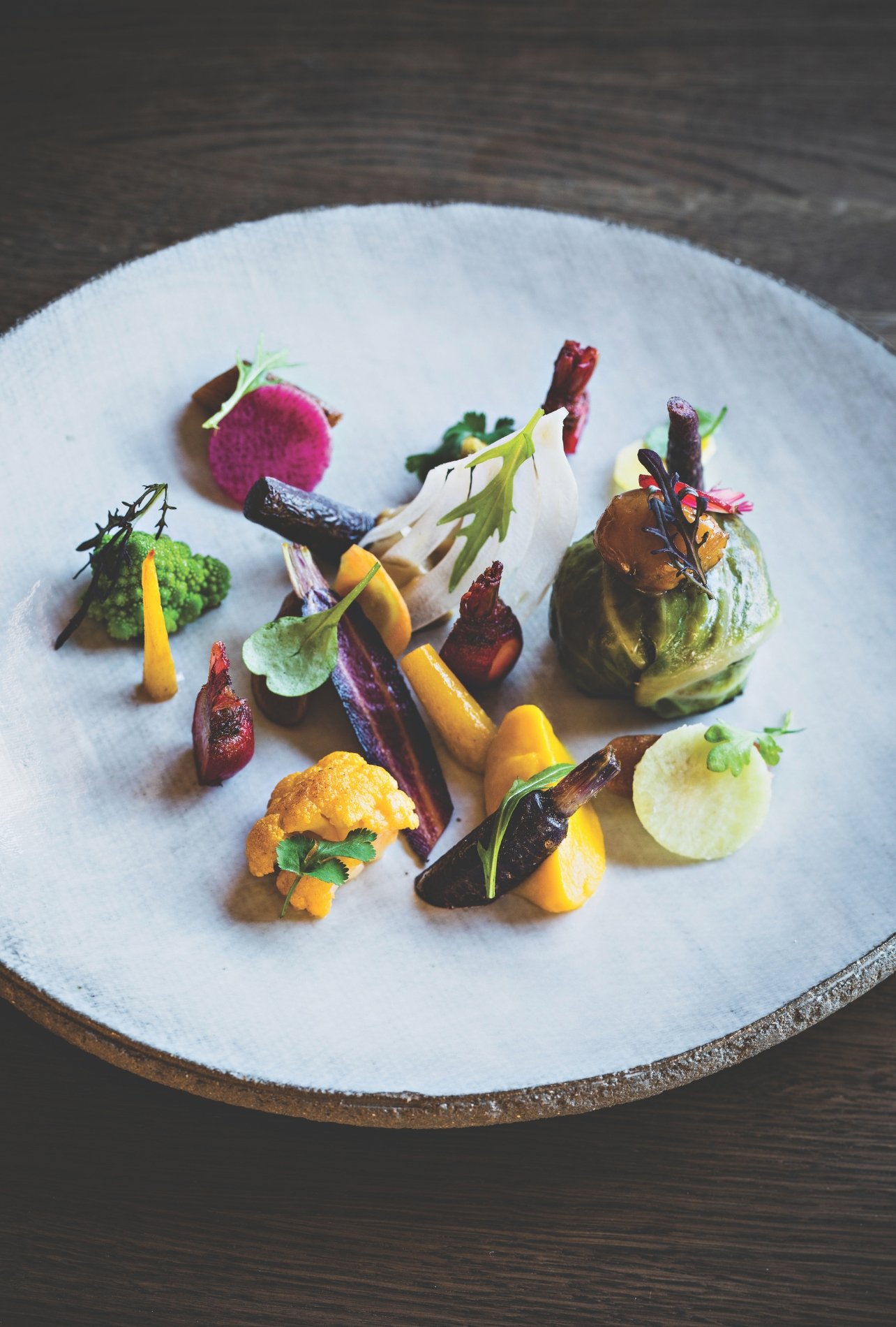 A colorful plate of vegetables at the Michelin starred restaurant, La Table de l’Alpaga