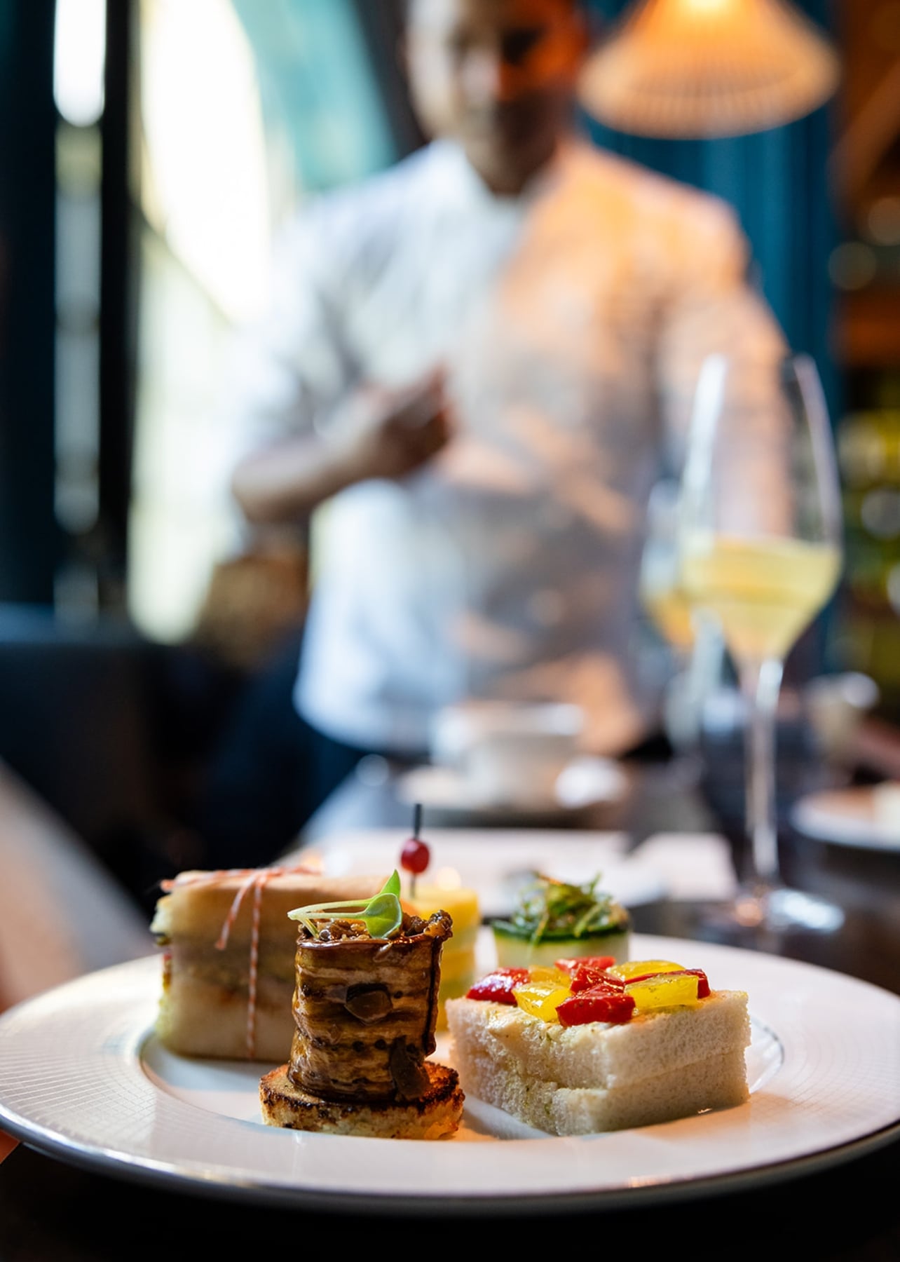 A sample platter of food on a plate