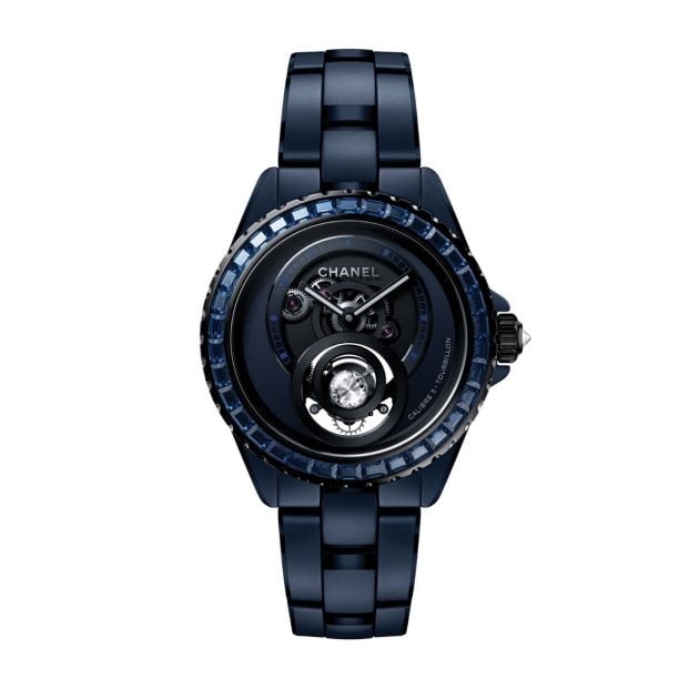 Chanel watch with matte-blue ceramic and steel set with sapphires