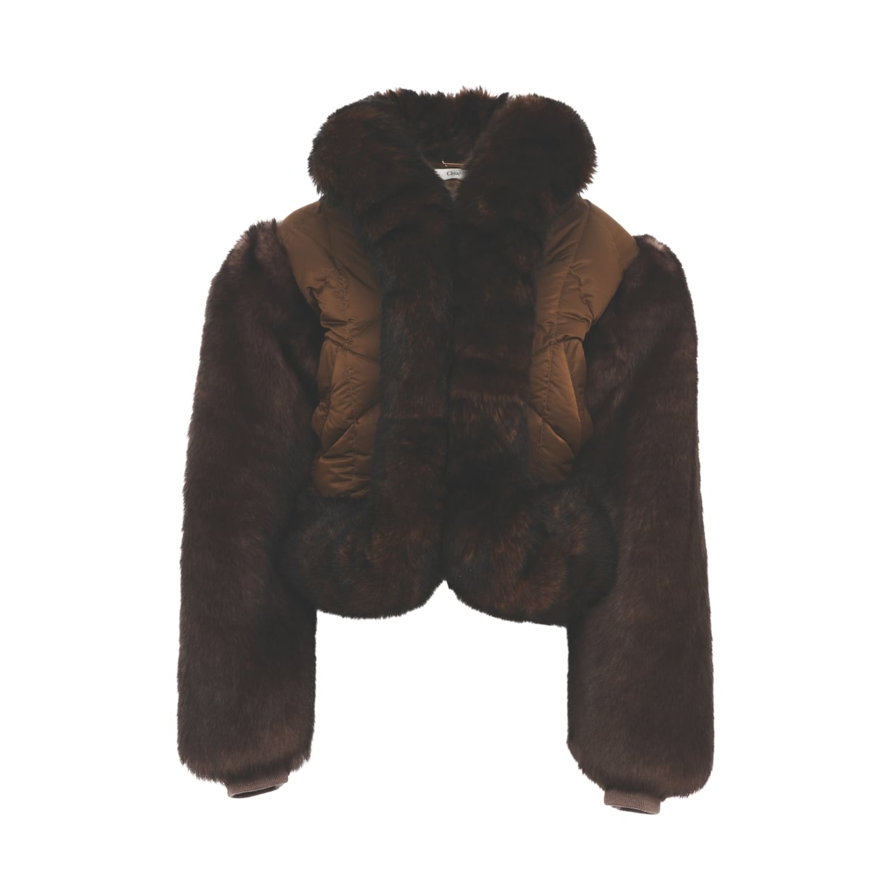 Chloe brown cropped faux fur jacket