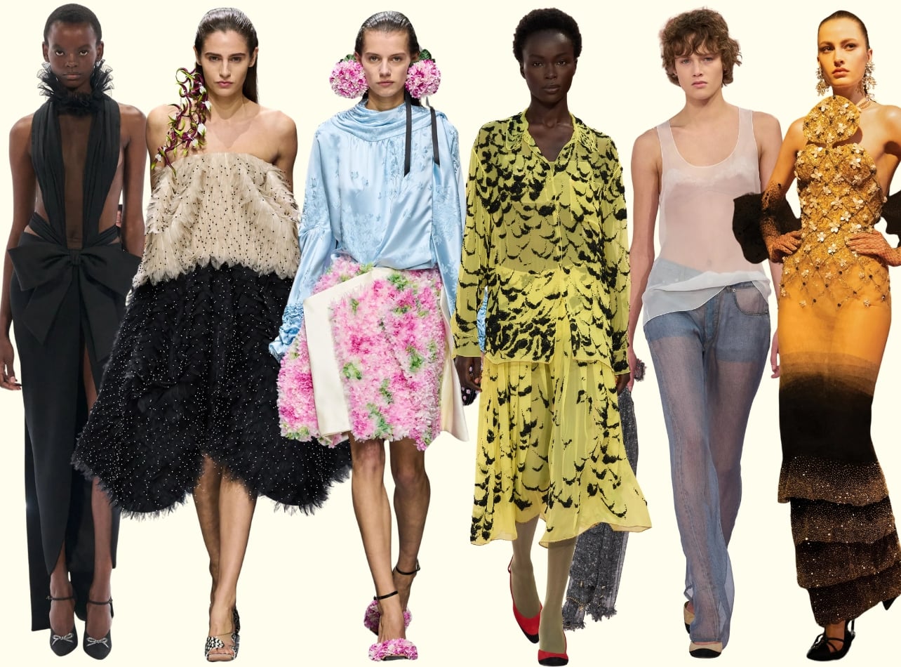 A collage of runway models from Spring 2026 Couture fashion show