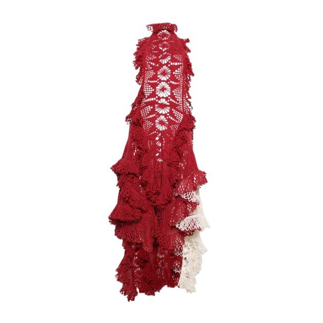 Diotima red and white lace ruffled spade dress