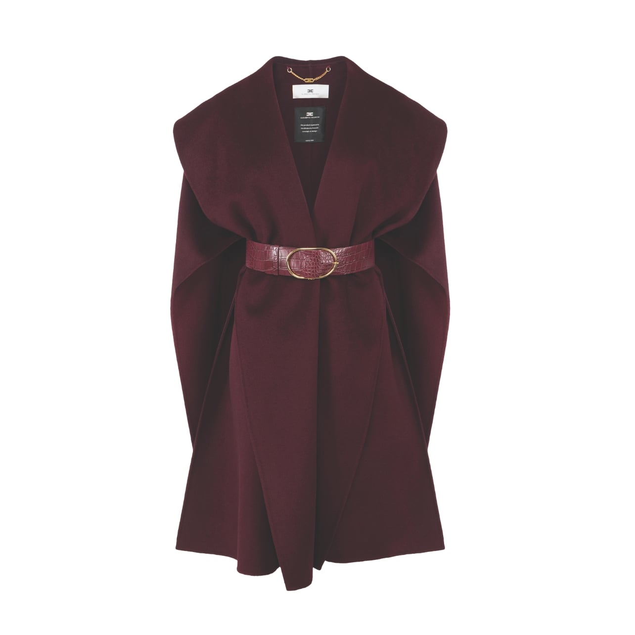 Elisabetta Franchi dark red belted wool cape