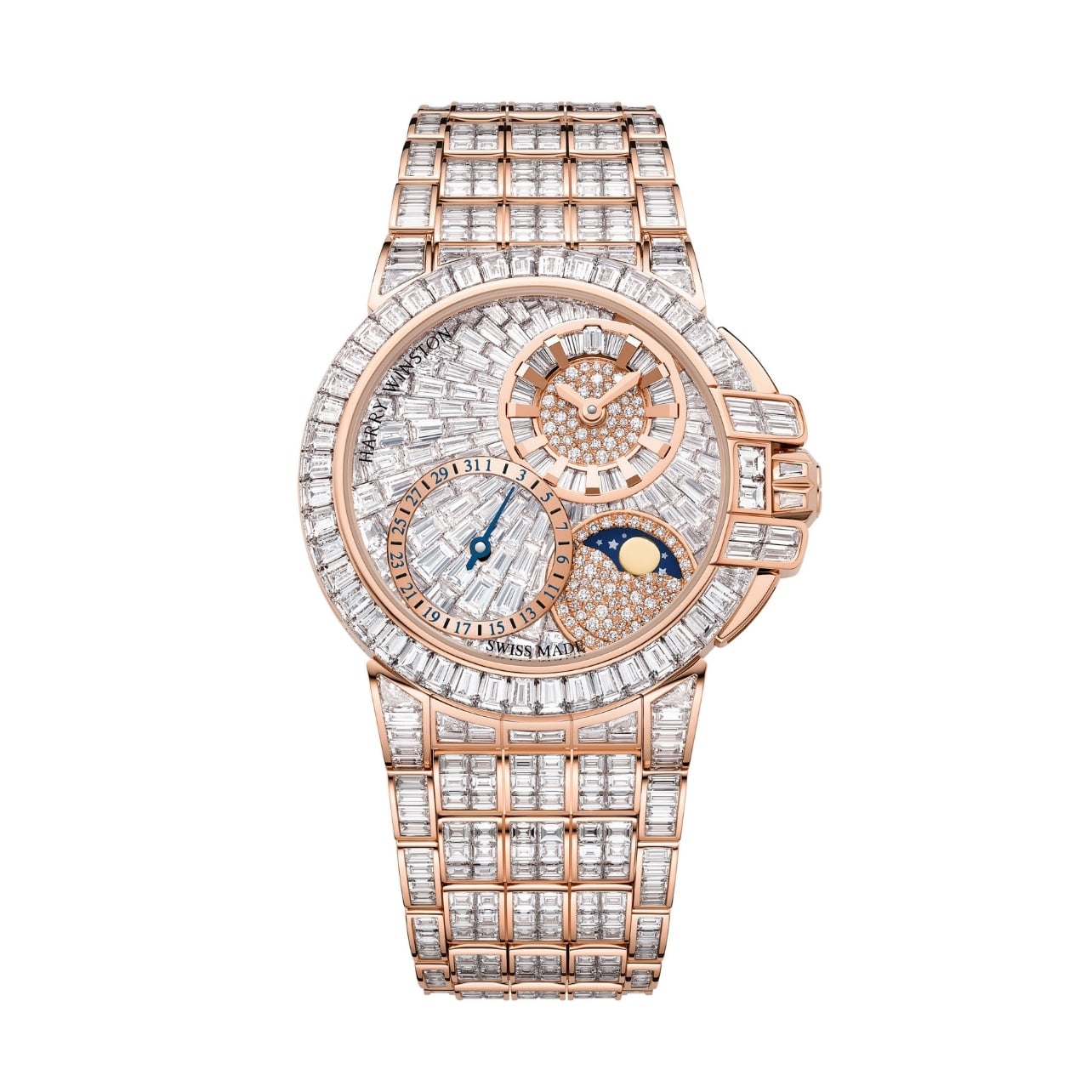 Harry Winston watch with an 18k rose gold set with diamonds