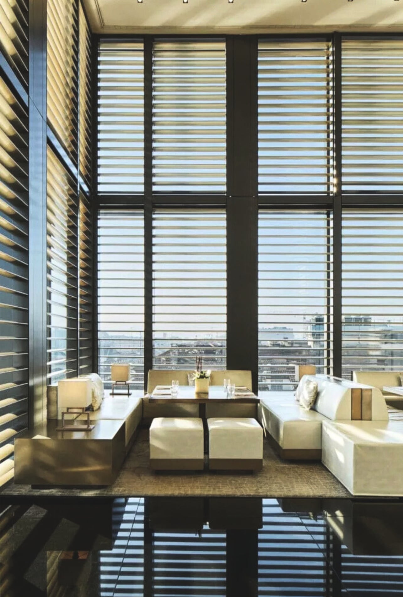 The bamboo bar at the Armani hotel with window seating