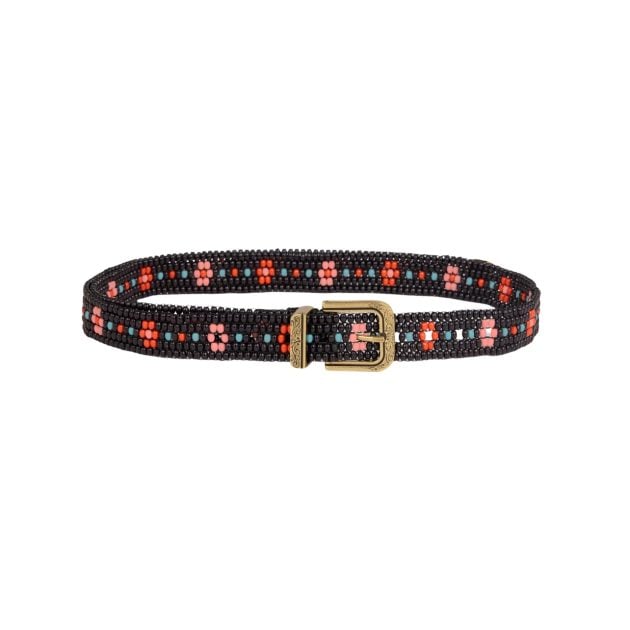 Etro black and floral beaded belt
