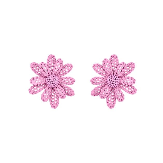 Oscar de la Renta pink flower woven earrings