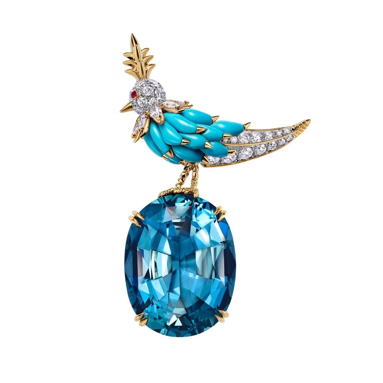 Tiffany & Co. brooch with a large aquamarine stone and bird embellishment