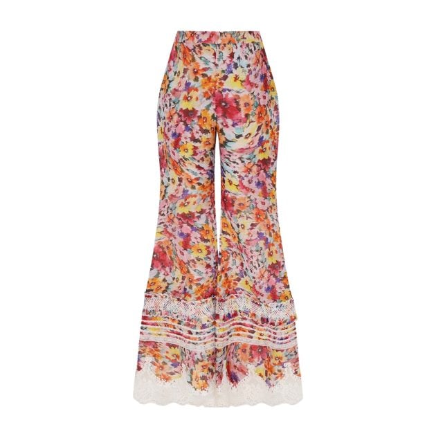 Zimmermann floral wide leg pants with lace trim