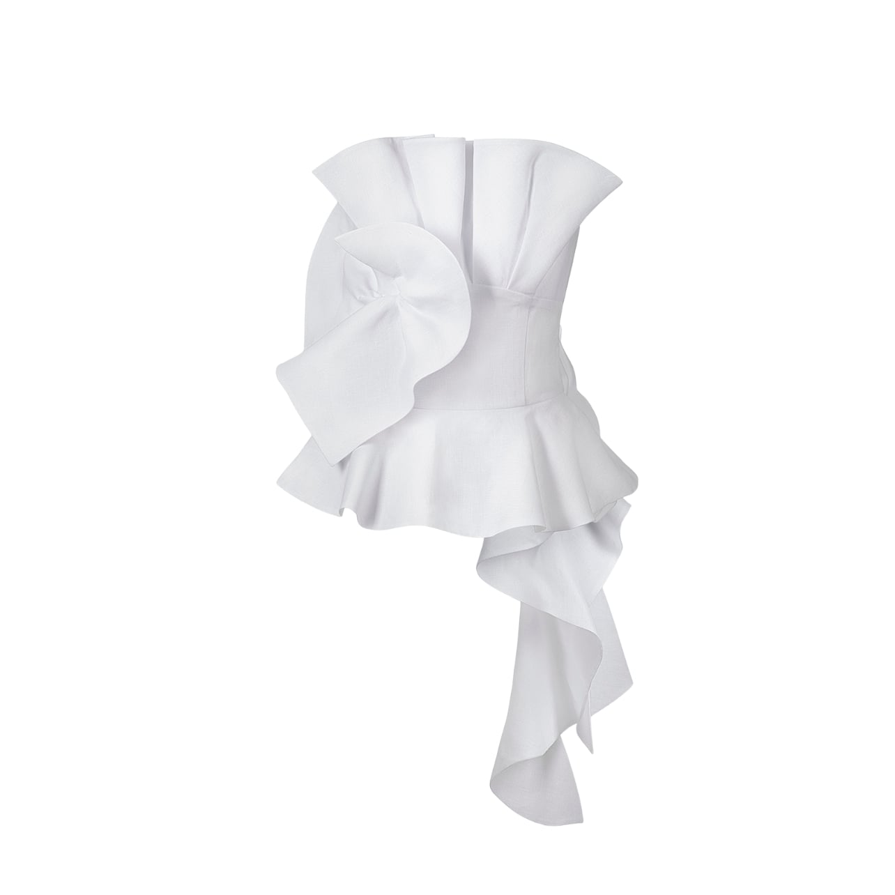 100% Capri white strapless ruffle top