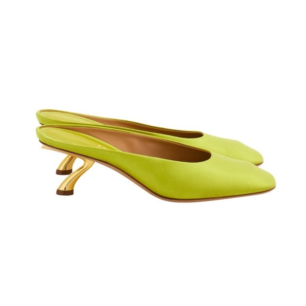 Ferragamo lime green rounded toe kitten heels