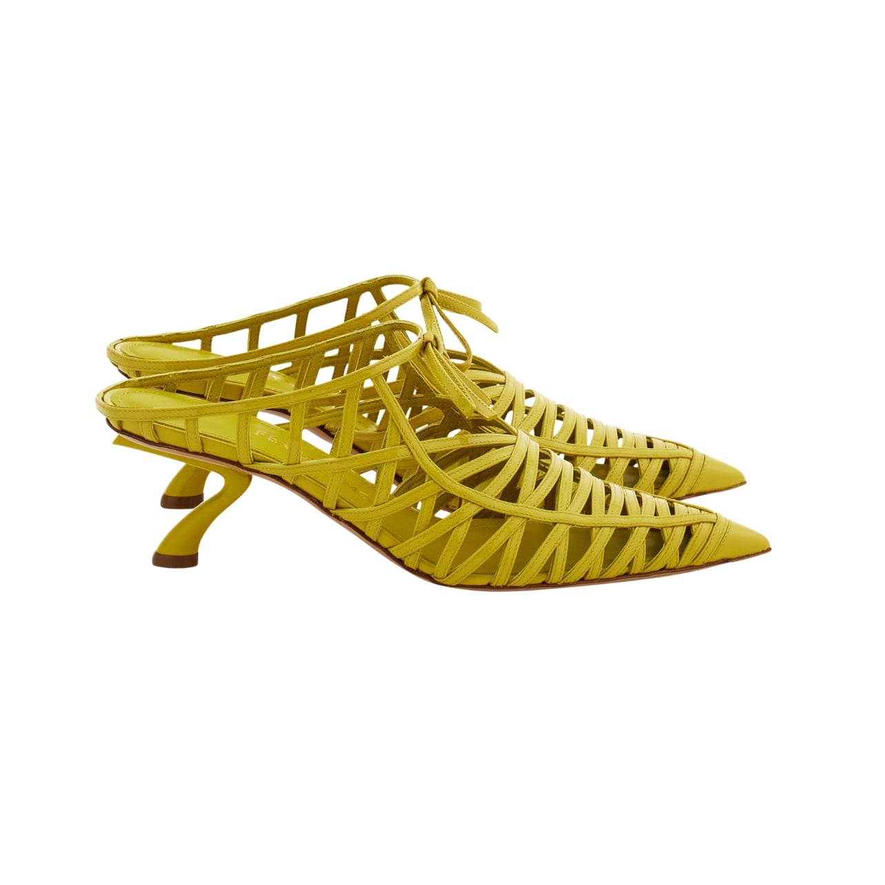 Ferragamo yellow s-shaped heel mules