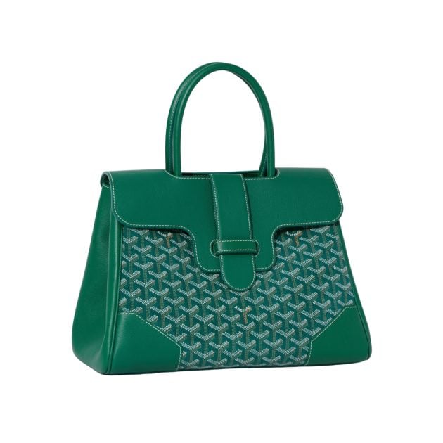 Goyard green leather bag with belt closure