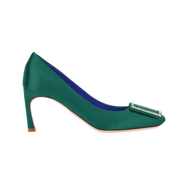 Roger Vivier green pumps with a blue lining