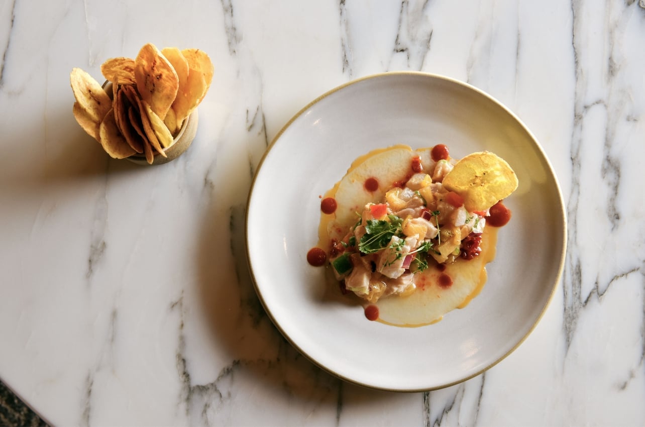 Plantain chips and lobster ceviche from the resort’s Sugar Mill