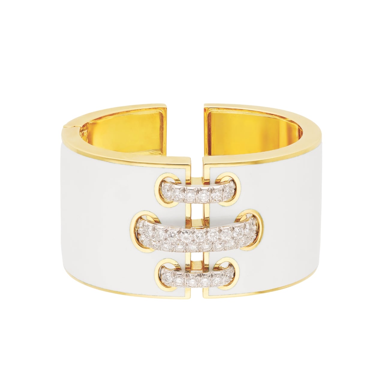 David Webb white enamel cuff with gold