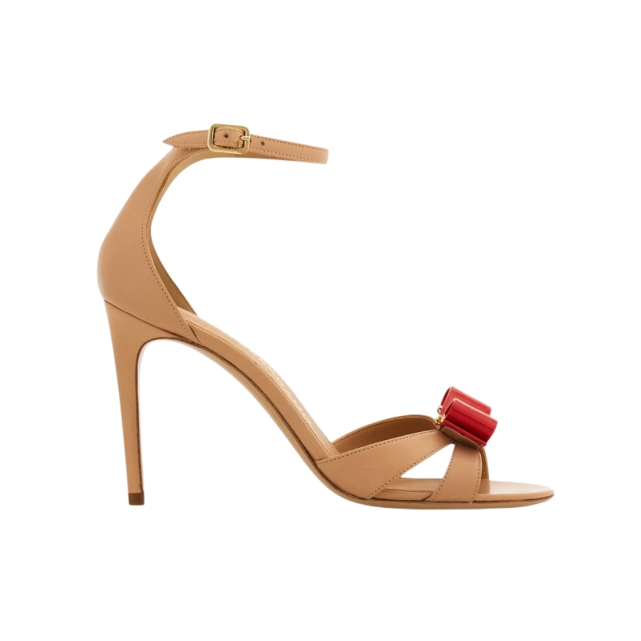Ferragamo nude heels with a red bow