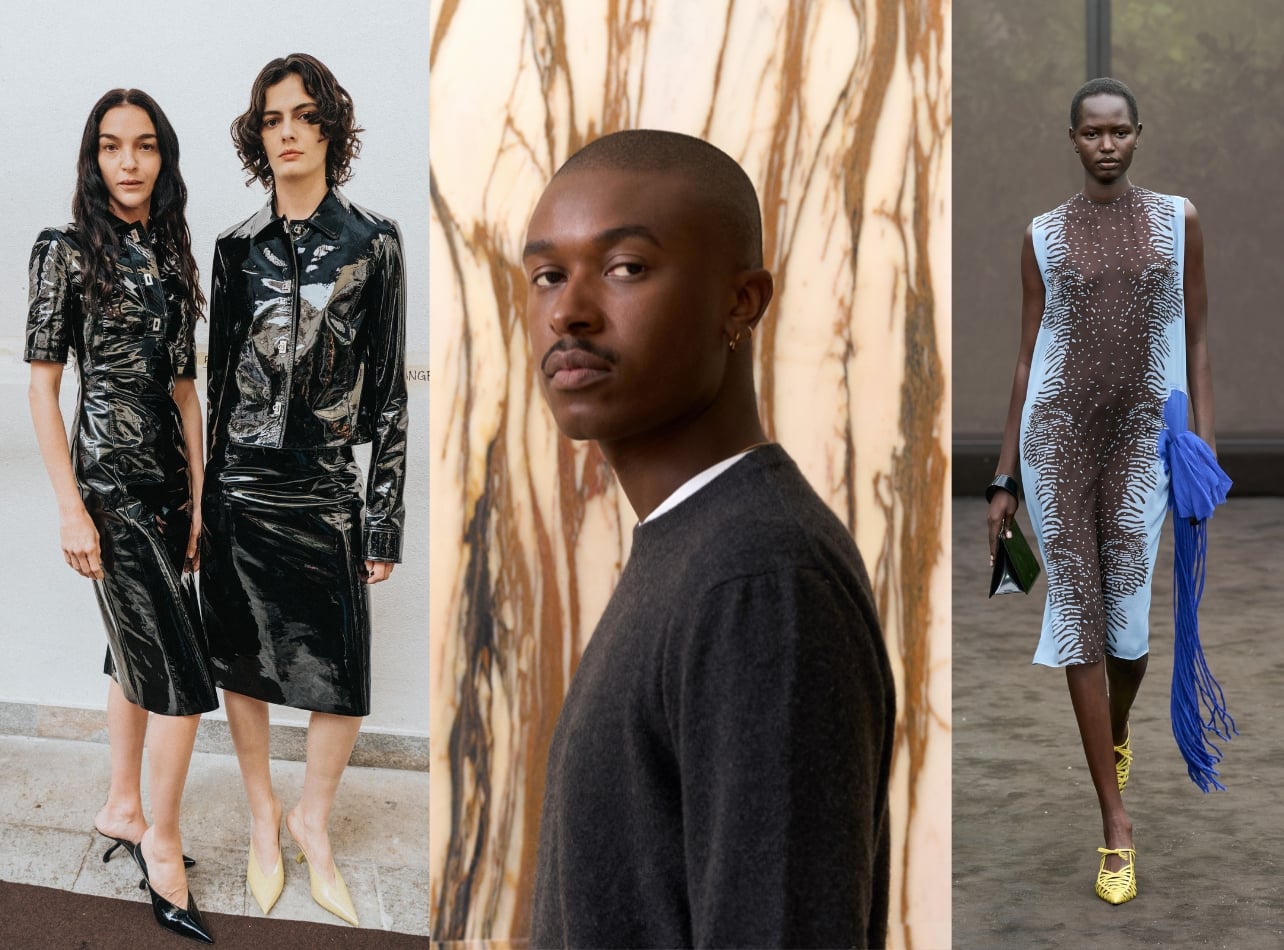 A collage of Ferragamo runway models and a portrait