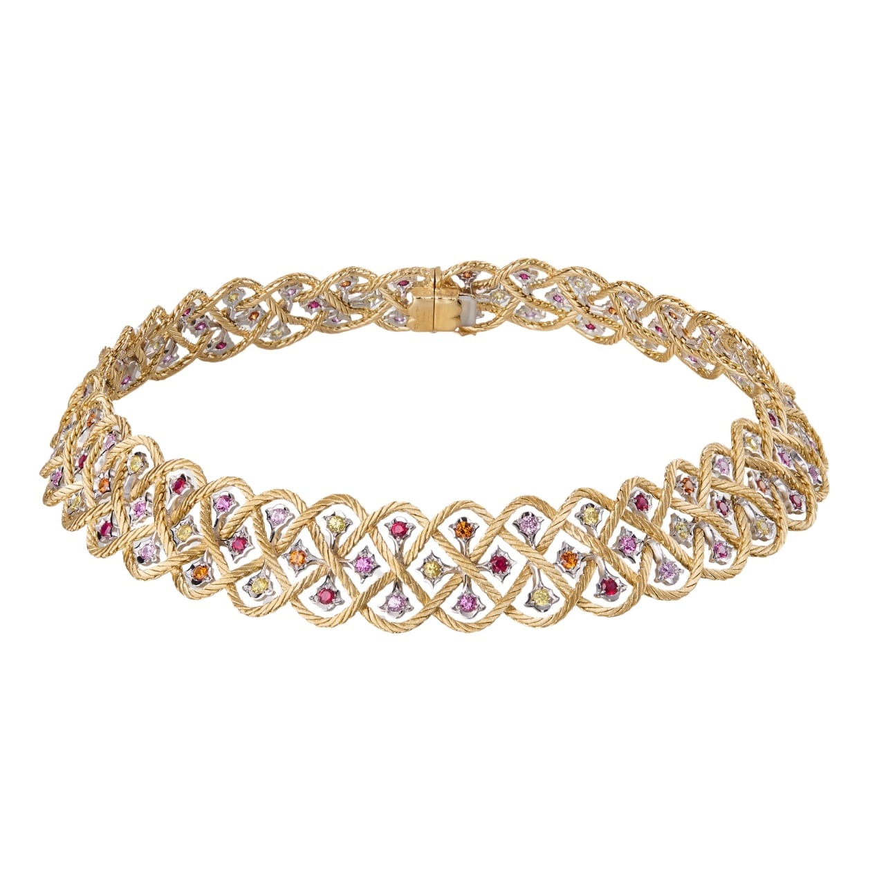 Buccellati necklace with pink sapphires and spessartines rubies