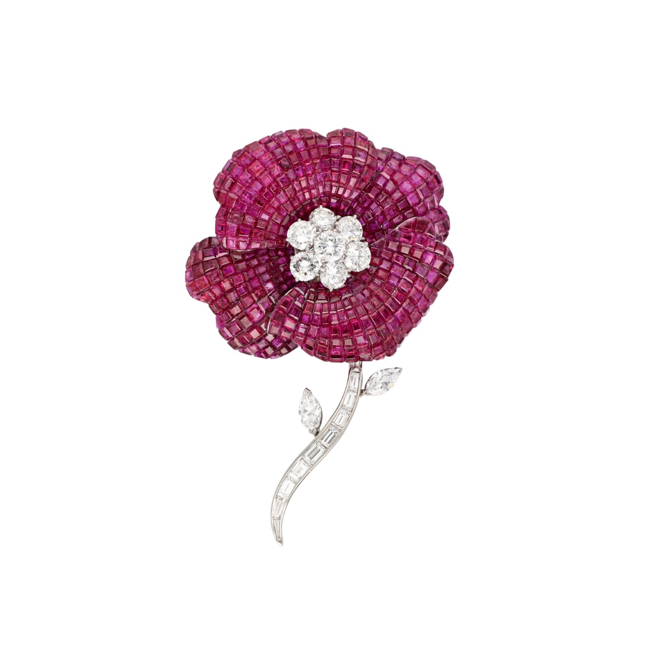 Van Cleef & Arpels pink flower brooch with diamonds