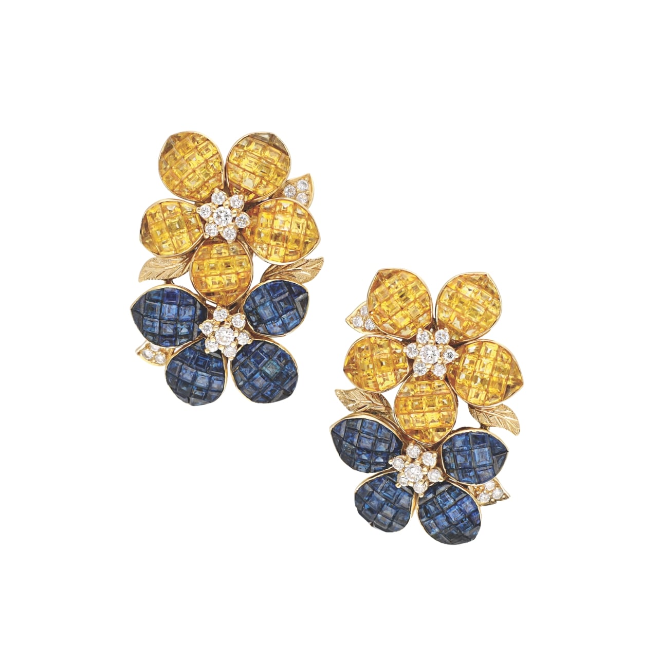 Van Cleef & Arpels yellow and blue flower earrings