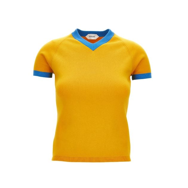 Versace yellow shirt with blue border