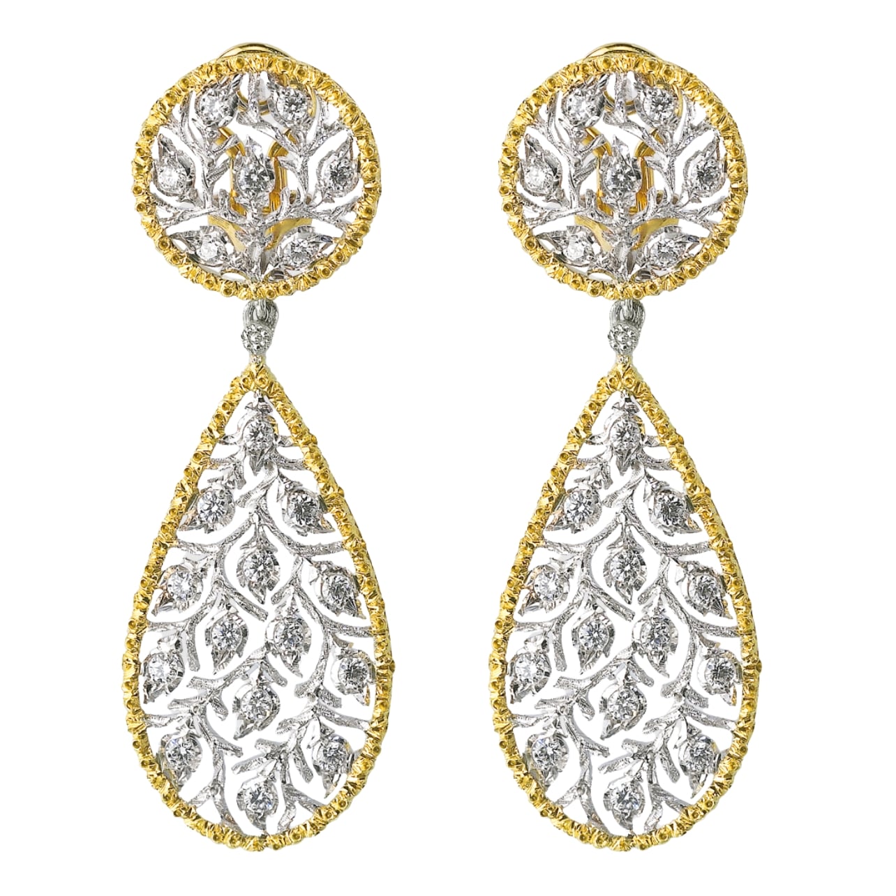 Buccellati Ramage Collection gold pendant earrings with diamonds