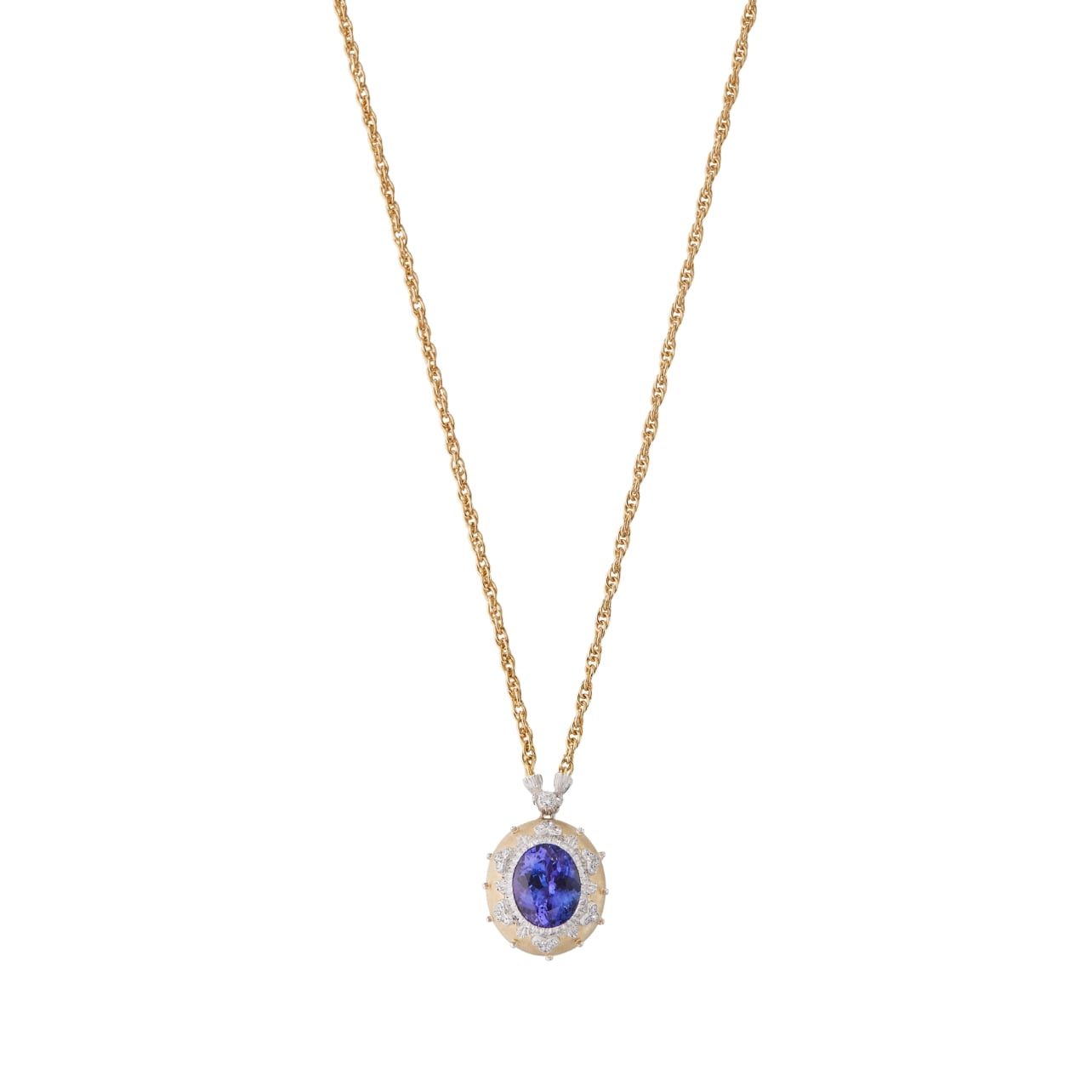 Buccellati Macri color pendant necklace with a purple gemstone and diamond border