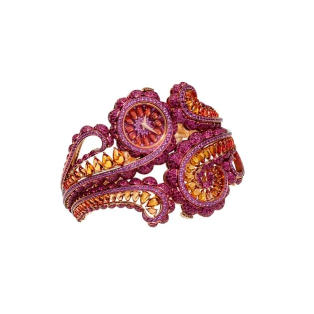 Chopard pink and orange gemstone watch