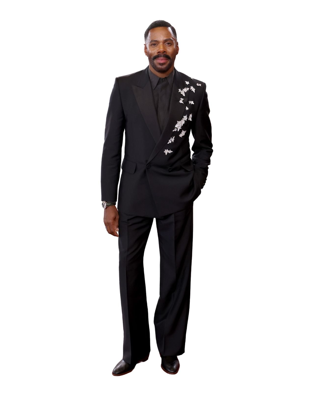Portrait of Colman Domingo in a Valentino black tailored suit