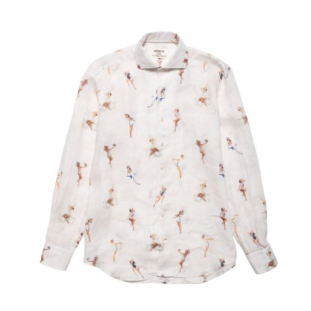 Cremieux printed button-up shirt with a pin-up inspired pattern