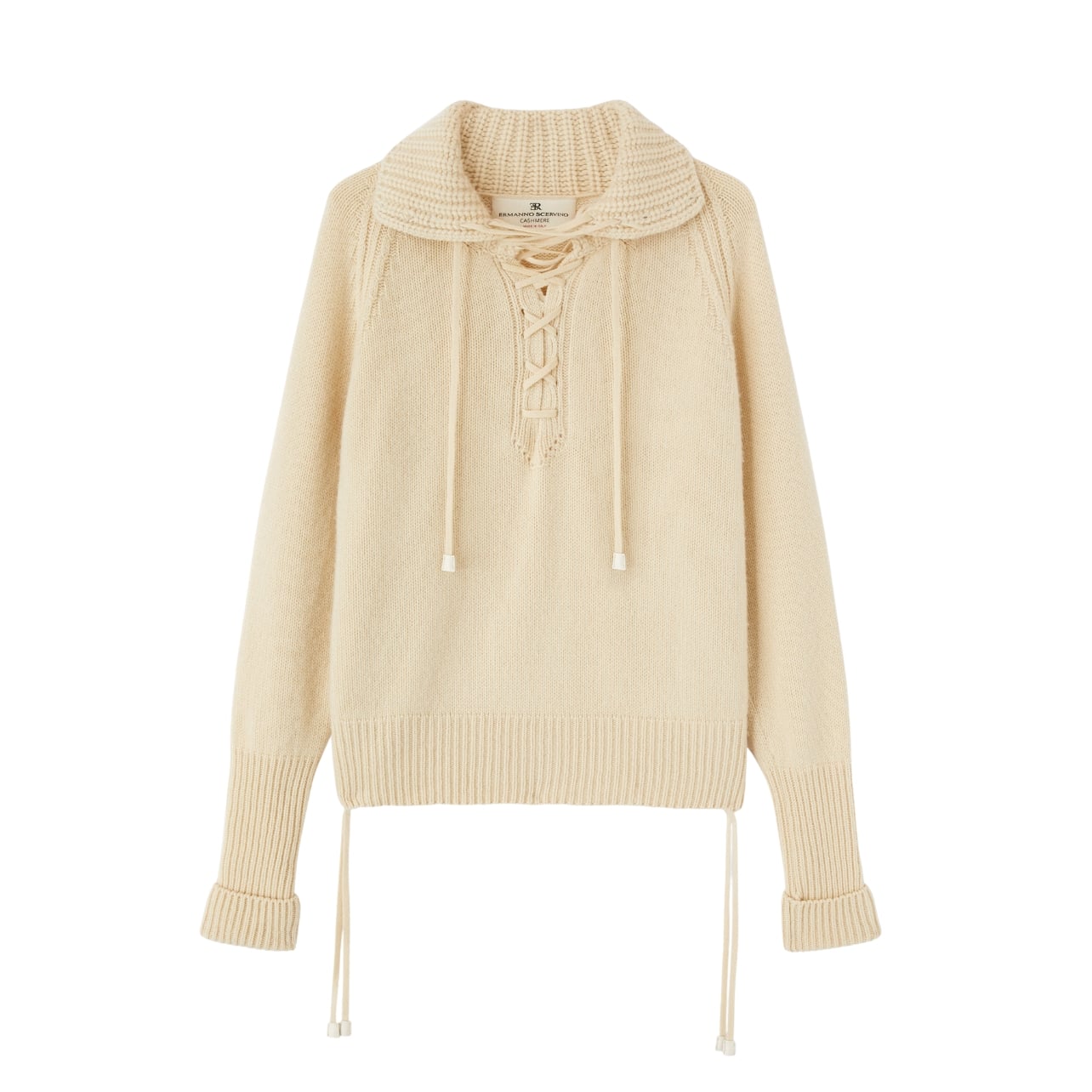 Ermanno Scervino cream cashmere sweater with lace-up neckline