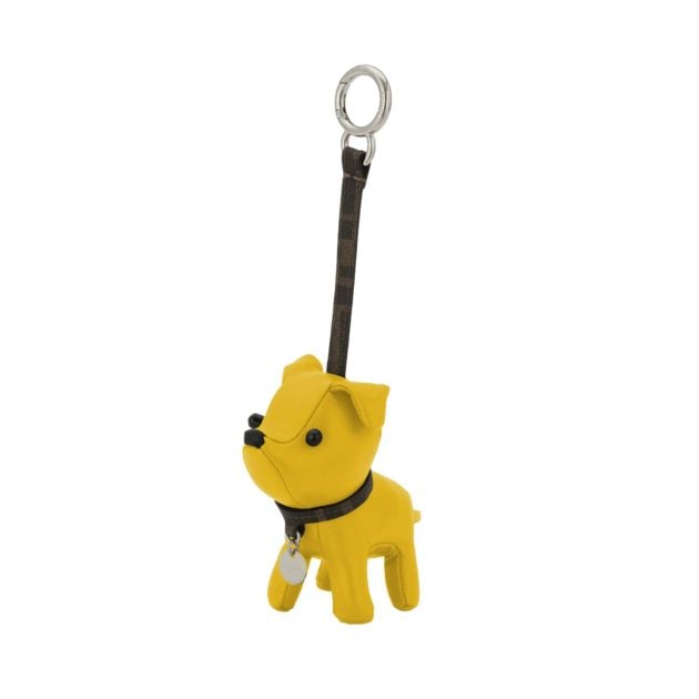 Fendi yellow leather bag charm with gold hardware