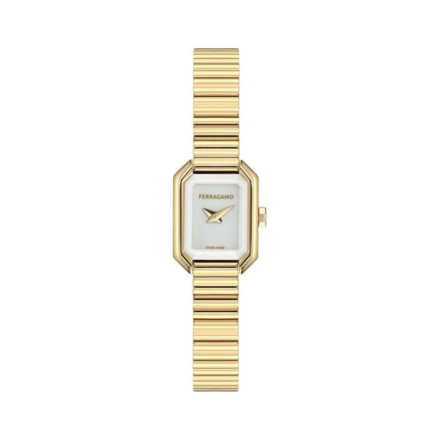 Ferragamo gold and white crystal watch