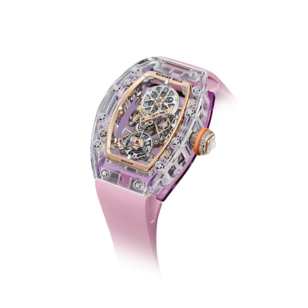 Richard Mille purple luxury watch with a skeleton dial