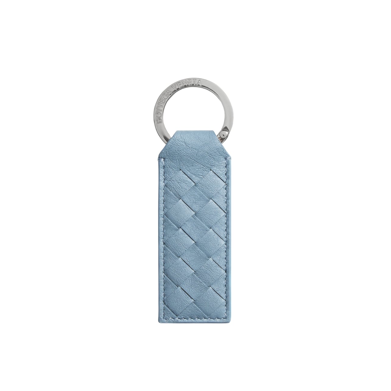 Bottega Veneta blue woven mycelium key ring with silver hardware