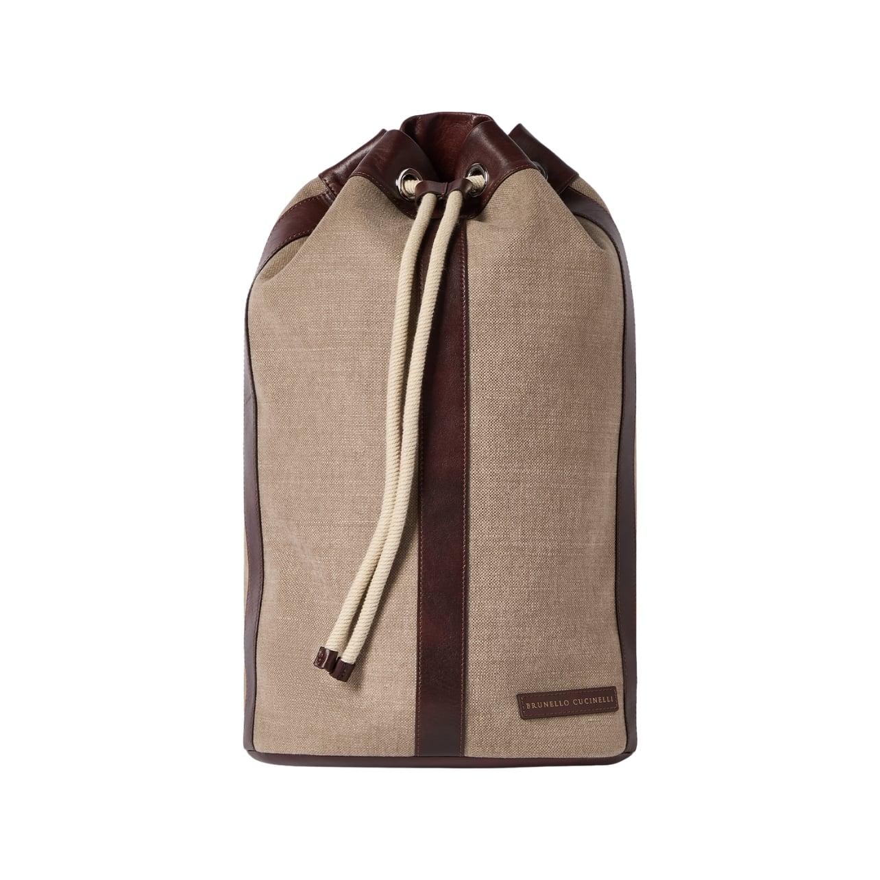 Brunello Cucinelli drawstring backpack in canvas and leather