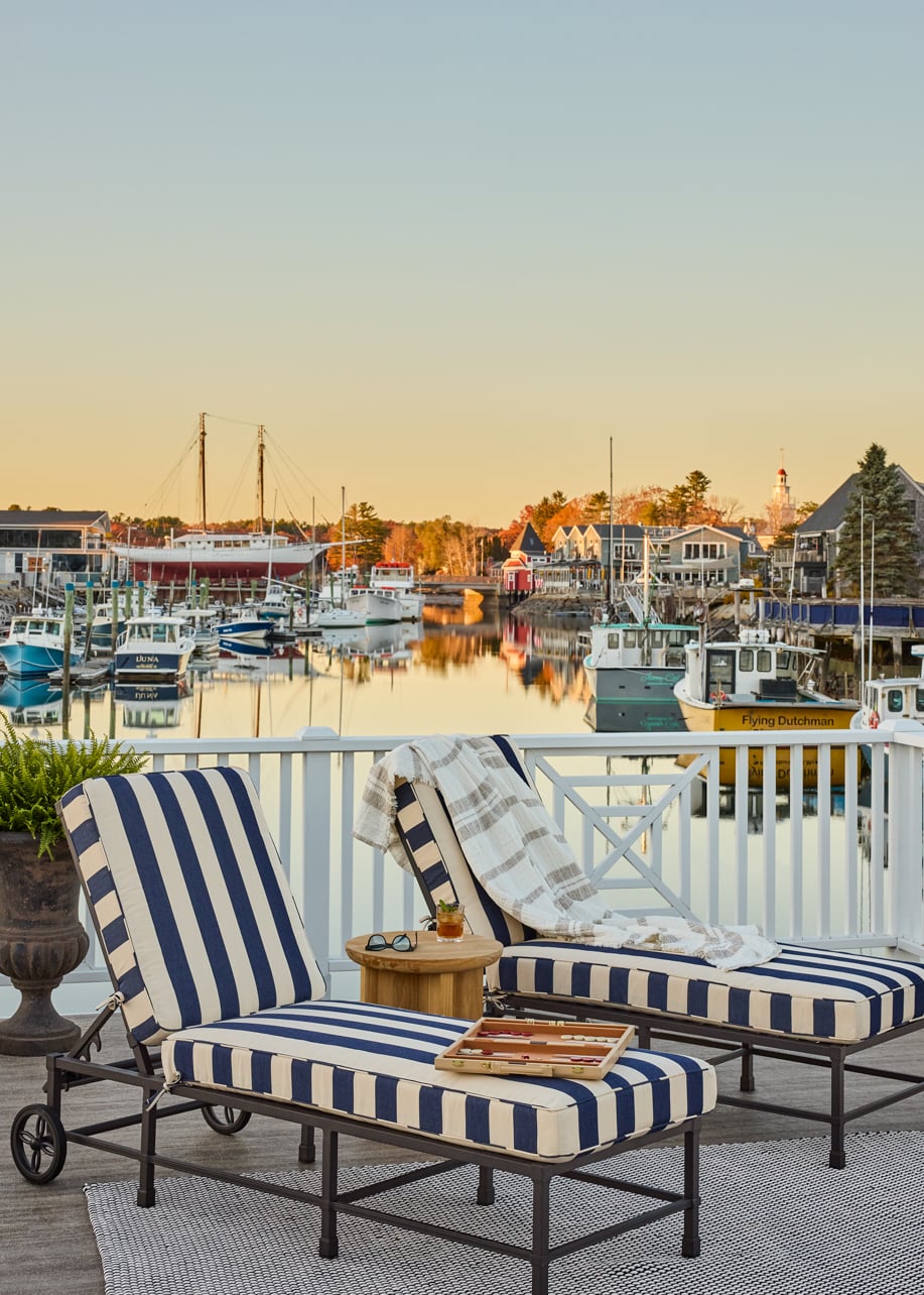 White Barn Inn Cora Houseboat rooftop terrace overlooking the water in Kennebunkport