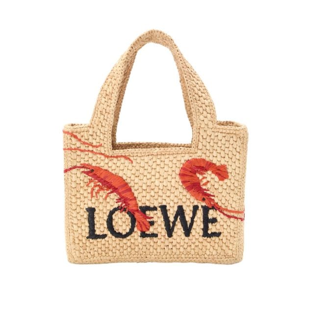 Loewe raffia mini tote with embroidered shrimp
