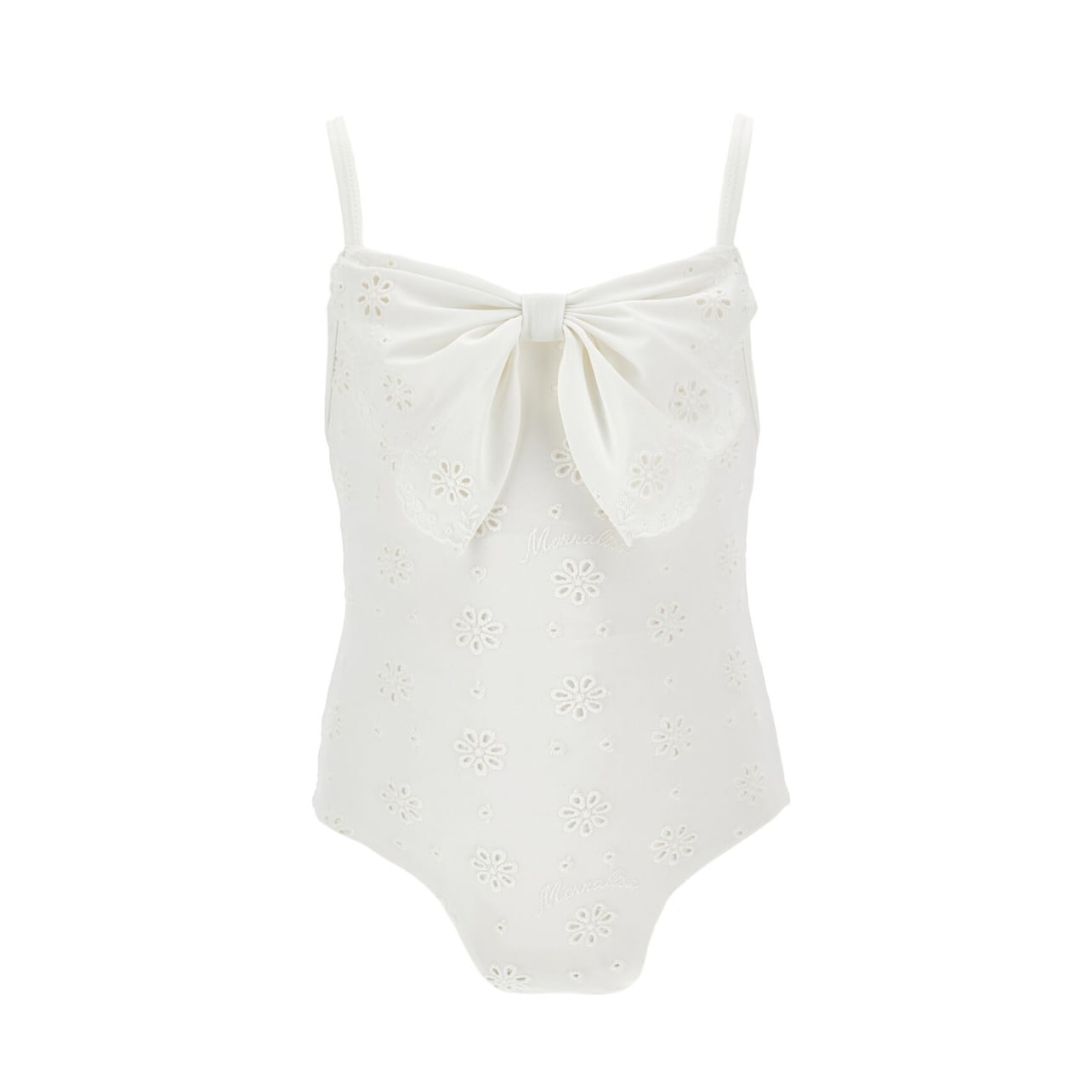 Monnalisa white Sangallo one-piece swimsuit