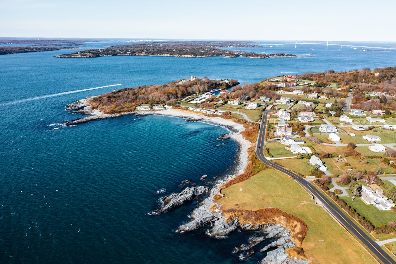 Newport Ocean Drive winding along the scenic Rhode Island coastline