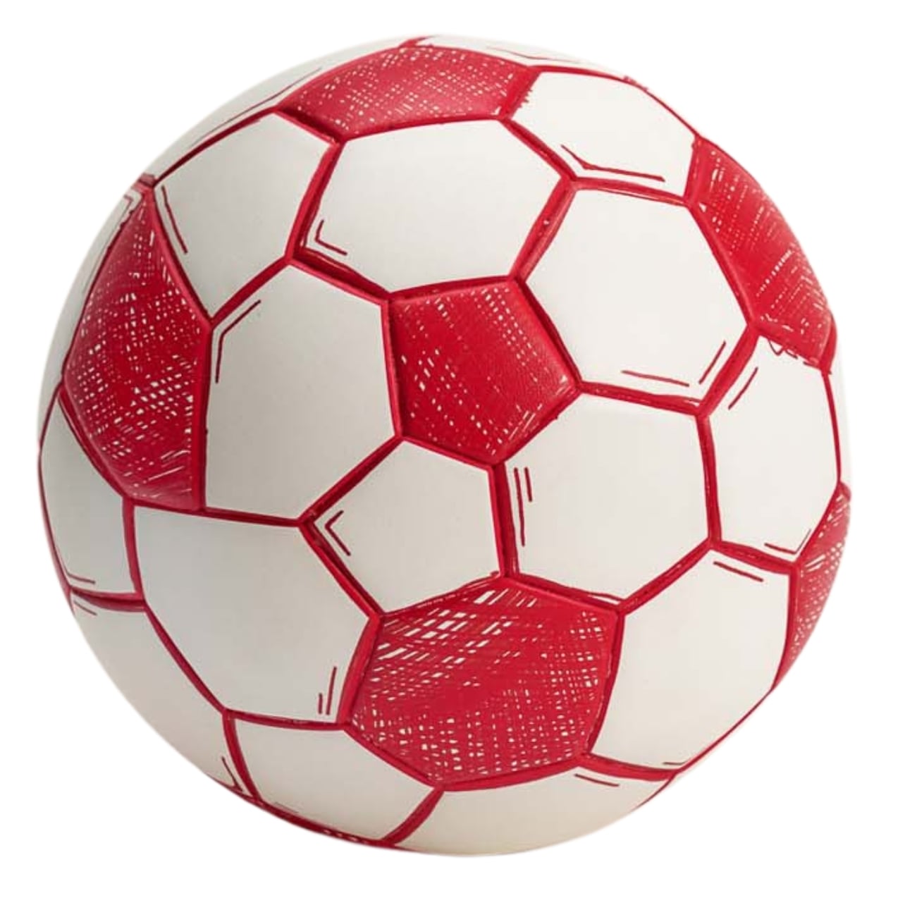 Red and white soccer ball