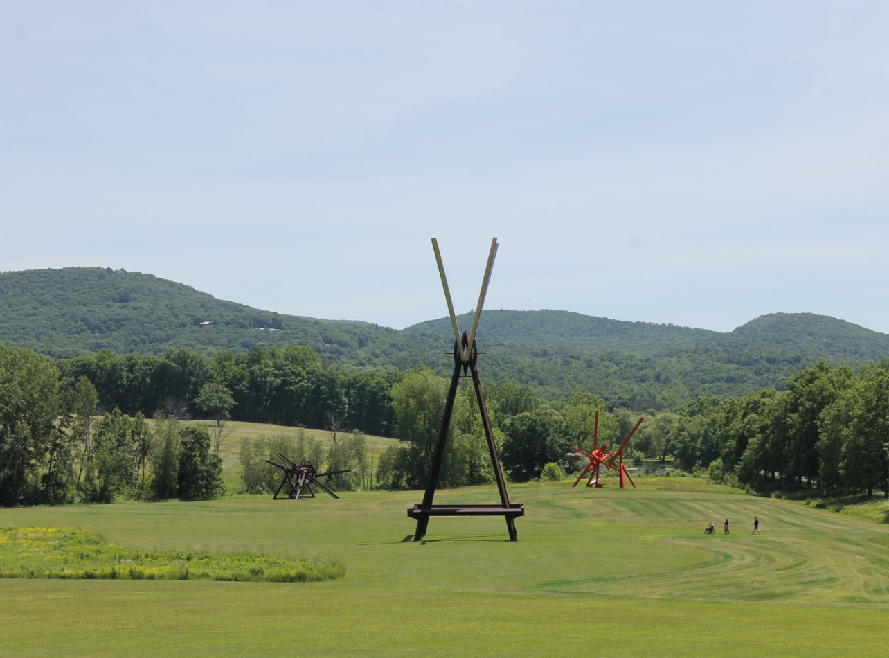 Exterior shot from Storm King South Fields featuring sculpture works by Mark di Suvero