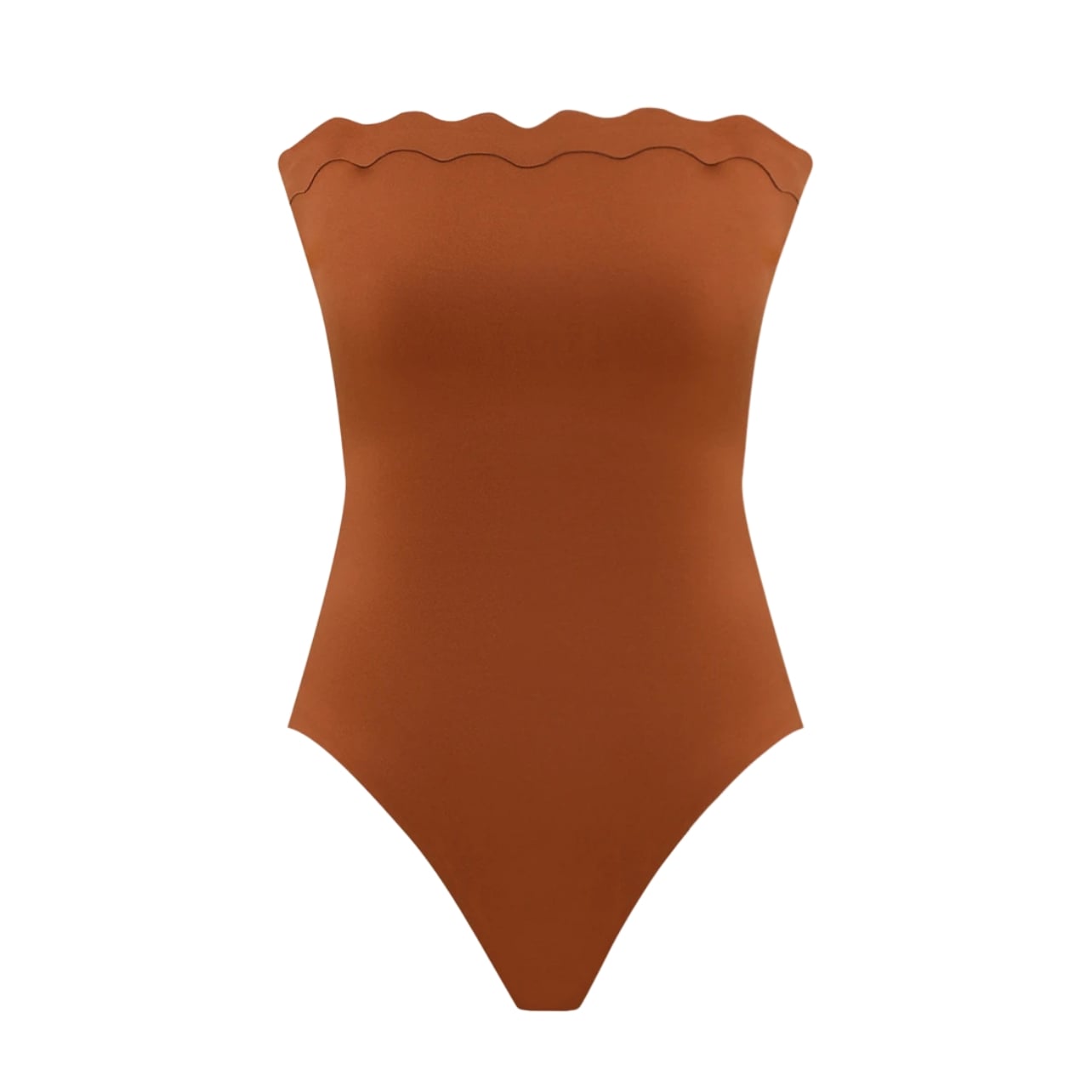 Zimmermann one-piece bandeau swimsuit in a rusty copper color