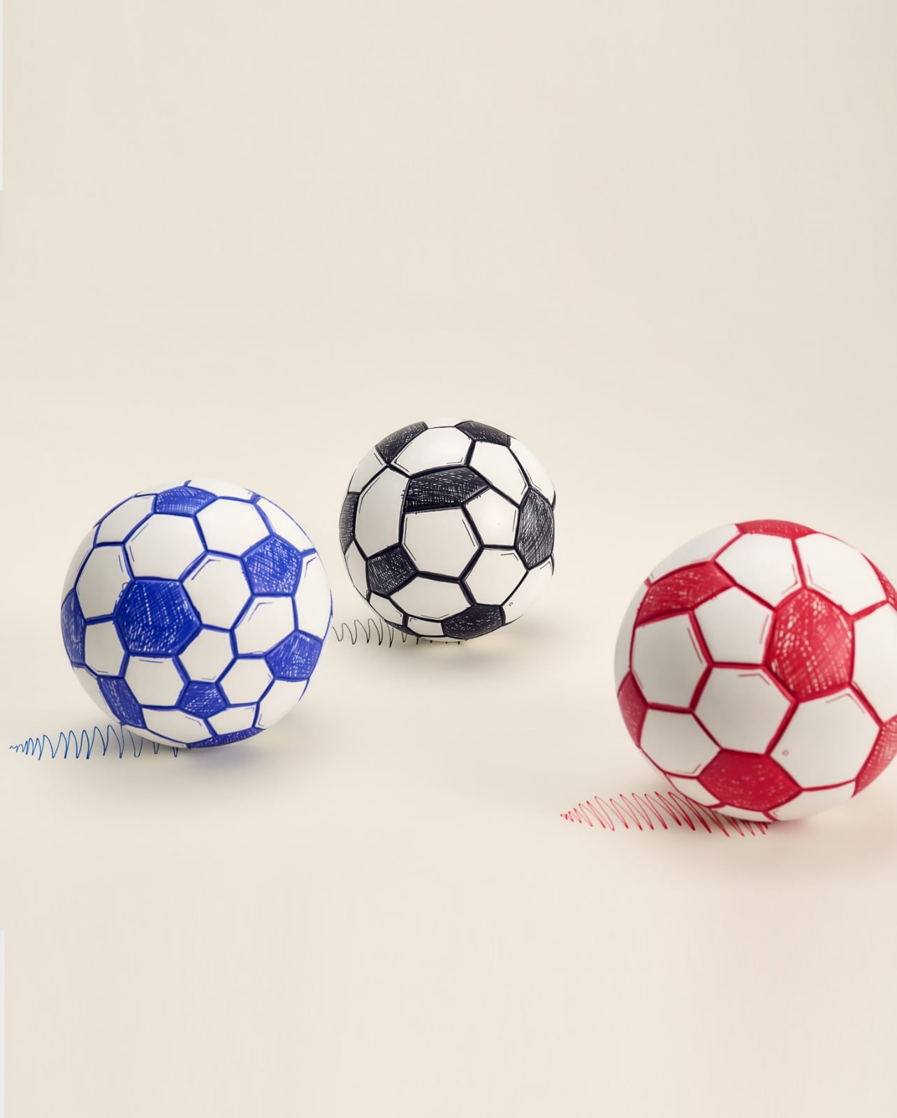 Blue, Black and Red soccer balls