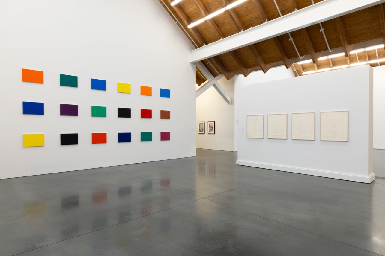 Gallery installation featuring colorful geometric panels by Ellsworth Kelly at the Parrish Art Museum